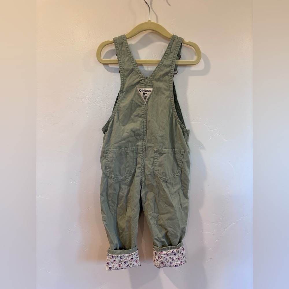 OshKosh B’gosh 2T Sage Green Overalls Floral Cuff Adjustable | A10 - Picture 5 of 5